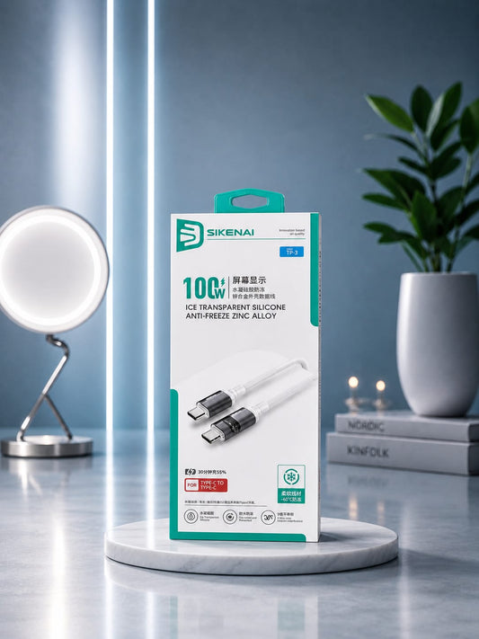 SIKENAI 100W Digital Silicone Type-C to Type-C Fast Charging Cable